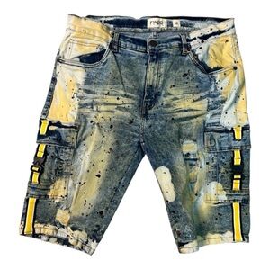 Sz 38 stripe denim pocket jean shorts